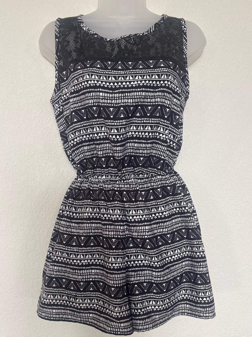 Fashion Web Black & White Tribal Lace Romper